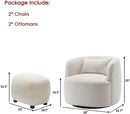 KINWELL 34" Wide 2 Boucle Swivel Barrel Chairs and 2 Ottomans Set, Fully Assembled Sherpa Accent Chairs and Footrest Set, Modern Comfy Armchairs and Footstool for Living Room and Bedroom, Beige by CozyNest Decor