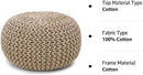 REDEARTH Round Pouf Ottoman - Hand Knitted Cable Boho Poof Home Décor Pouffe Circular Footrest for Living Room - Nursery - Bedroom - Lounge 100% Cotton (19.5"x19.5"x14") - Beige Ivory by CozyNest Decor