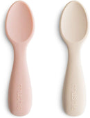 mushie Silicone Toddler Starter Spoons | 2 Pack (Blush/Shifting Sand) by TinyTreasures Baby Boutique