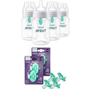 Bundle of Philips Avent Anti-Colic Baby Bottle with AirFree Vent, 9oz, 4pk, Clear, SCY703/04 + Philips Avent Soothie 0-3 Months Orthodontic Baby Pacifiers, BPA-Free, Green, 4 Pack, Model SCF190/41 by TinyTreasures Baby Boutique