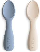mushie Silicone Toddler Starter Spoons | 2 Pack (Tradewinds/Shifting Sand) by TinyTreasures Baby Boutique