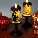 Eldnacele Halloween Snow Globe Candles Lighted Lamp, Battery Operated Spooky Spinning Water Glittering Tornado Candle Flameless Candles Table Centerpiece for Halloween Decoration Indoor(Castle) by CozyNest Decor
