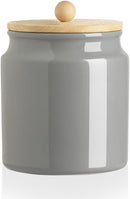 Sweejar Ceramic Kitchen Canisters, 28 FLOZ Porcelain Food Storage Jar with Airtight Seal Wooden Lid, Home Container Serving for Coffee Beans, Tea-leave, Sugar, Salt and More, Tool Bucket (Gray) by CozyNest Decor