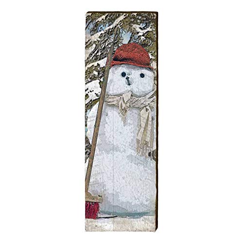 Snowman with Broom Home Decor Art Print on Real Wood