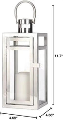 TRIROCKS Stainless Steel Decorative Lantern 12'' High Metal Hanging Lantern with Clear Glass Panels Perfect for Home Decor Living Room Parties Events Tabletop Indoors Outdoors (Silver) by CozyNest Decor