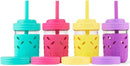 Elk and Friends Kids & Toddler Cups | The Original Glass Mason jars 8 oz with Silicone Sleeves & Silicone Straws with Stoppers | Smoothie Cups | Spill Proof Sippy Cups for Toddlers | 4 Pack by TinyTreasures Baby Boutique