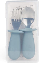Ali+Oli Spoon & Fork Learning Set for Toddlers (Powder Blue) 6m+ Grab Easy BPA Free Food-Grade Silicone Handle, Kids Silverware Self Feeding Baby Utensil, Multi-stage Baby Feeding Set Ergonomic Design by TinyTreasures Baby Boutique