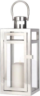 TRIROCKS Stainless Steel Decorative Lantern 12'' High Metal Hanging Lantern with Clear Glass Panels Perfect for Home Decor Living Room Parties Events Tabletop Indoors Outdoors (Silver) by CozyNest Decor
