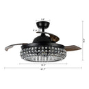 42" Modern Downrod Mount Crystal Ceiling Fan with Lighting and Remote Control