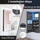 42.5 Inches Lockable Jewelry Mirror Wall Cabinet with 3-Color LED Lights-Black