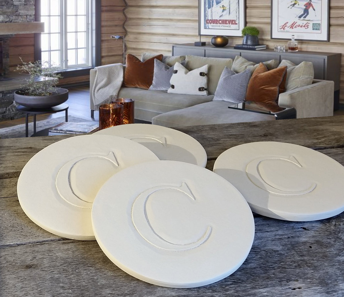 C Drink Coasters, installed in a room