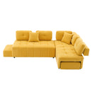 91.73" L-shaped Sofa Sectional Sofa Couch with 2 Stools and 2 Lumbar Pillows for Living Room, Yellow