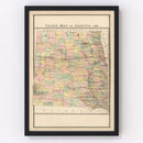 Vintage Map of Dakota Territory 1885
