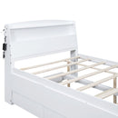 Full Size Platform Bed With Storage LED Headboard, Twin Trundle And 3 Drawers - White by HouseOfZazla