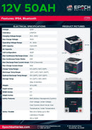 Epoch Batteries 12V 50Ah (0.64kWh) Essential Series - Bluetooth LiFePO4 Battery