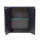 Black Wall-Mounted Bathroom Cabinet with Mirror, 2 Mirrored Doors & Open Shelf
