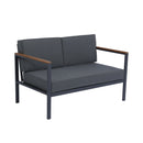 4 Piece Outdoor Sofa Set with Acacia Wood Top, Padded Patio Conversation Table Chair Set w/Coffee Table for Garden, Backyard, Poolside Dark Grey Cushion