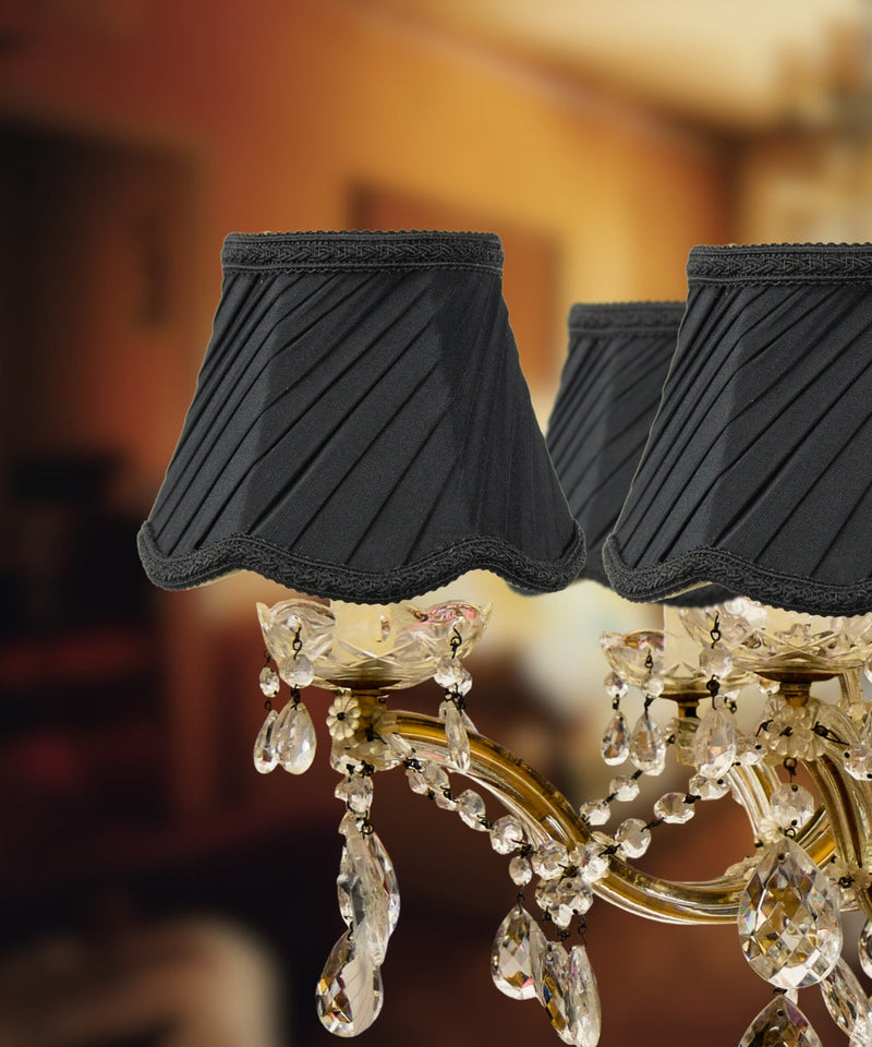 6"W x 5"H Set of 6 Black Parchment Gold-Lined Chandelier Candle Clip Lamp Shade