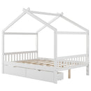 House Style Platform Bed With Headboard, Footboard, 2 Drawers, And Roof Design by HouseOfZazla