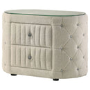 Santiago - Oval 2 Drawer Upholstered Nightstand - Ivory by HouseOfZazla