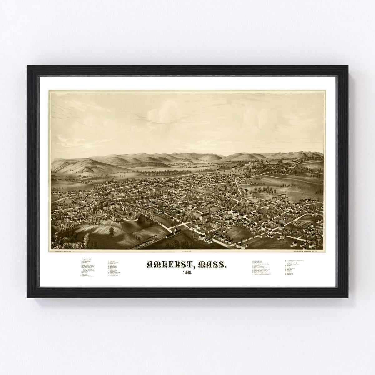 Vintage Map of Amherst, Massachusetts 1886