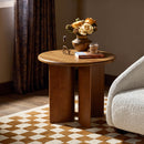 Walnut Finish Pine Wood Round Side Table with Unique Fan-Shaped Legs