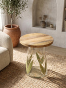 16x17.5" Glass Side Table with Wood Top