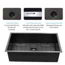 28" Undermount Kitchen Sink 16 Gauge 10" Deep Single Bowl - Gunmetal Black
