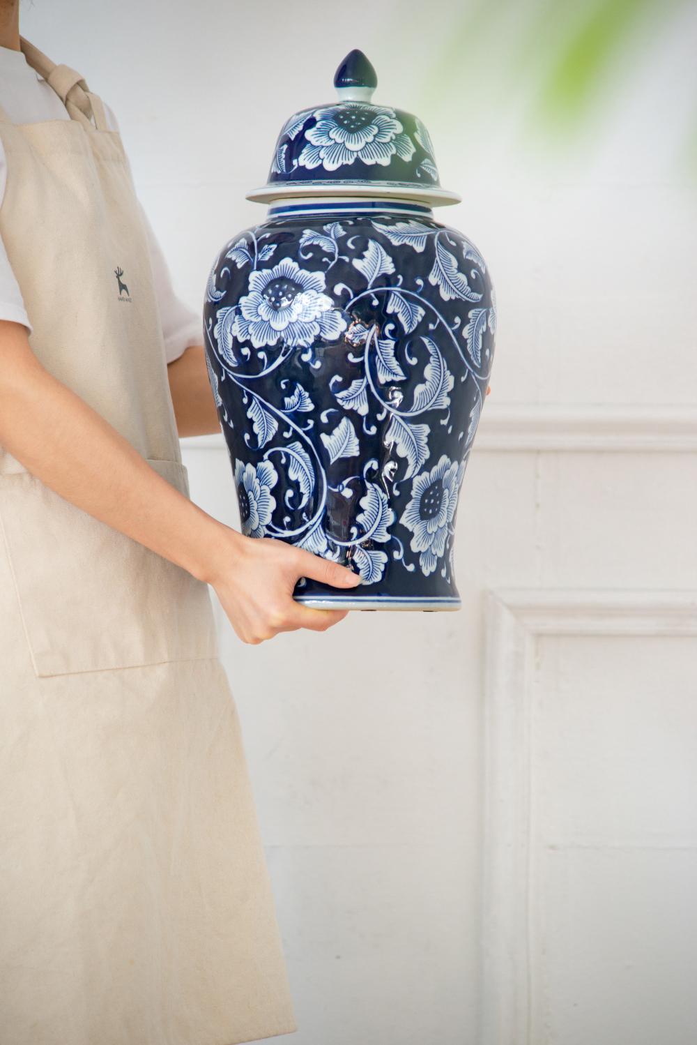 9.5x9.5x18" Porcelain Decorative Ginger Jar, photo 3 of 10
