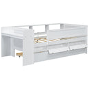 Twin Daybed With Drawers, Trundle, Headboard Storage, Study Desk, And USB Charging Station - White by HouseOfZazla