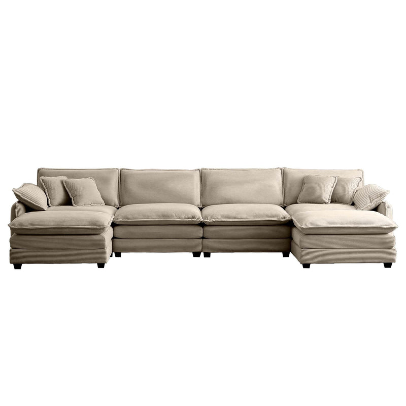 Walker Edison - Oversize U Shape Corduroy Sofa , Modern Upholstered 4 Seater Sofa with 2  Ottomans,  Premium Soft Corduroy Fabric Sofa