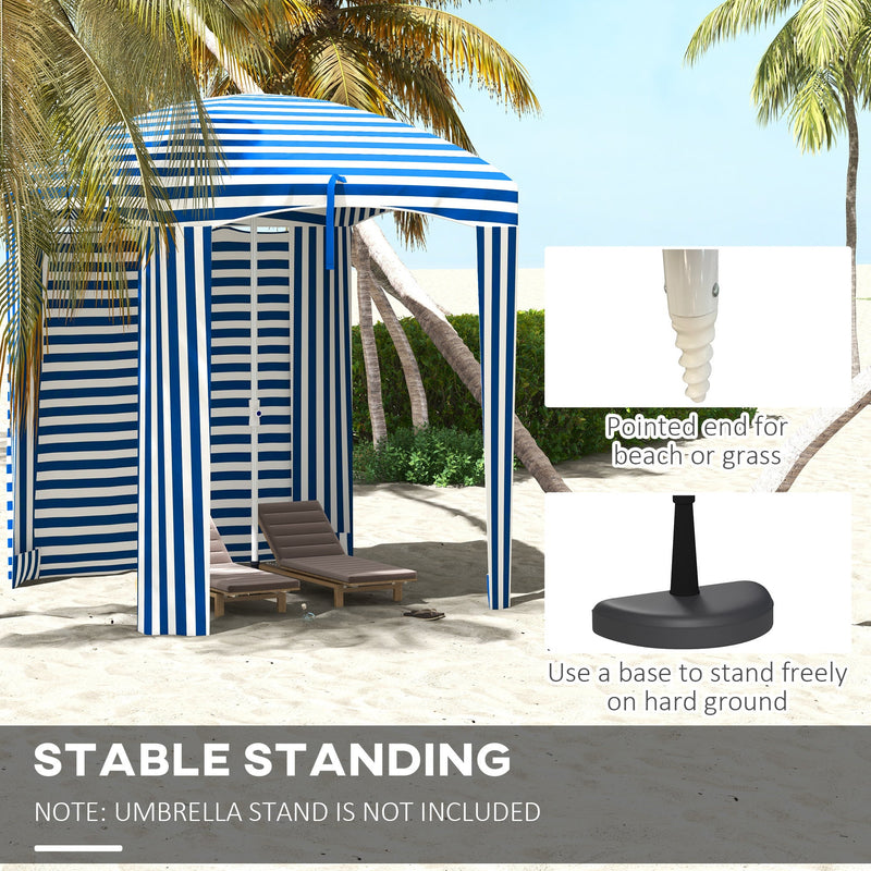 5.9' x 5.9' Portable Beach Umbrella, Ruffled Outdoor Cabana with Walls, Vents, Sandbags, Carry Bag, Blue & White Stripe
