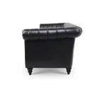 83.46" Black PU Rolled Arm Chesterfield Three Seater Sofa.