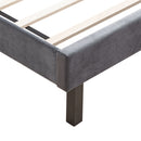 Queen Platform Tufted Upholstered Bed With Wings Design, Strong Wood Slat Support - Gray by HouseOfZazla
