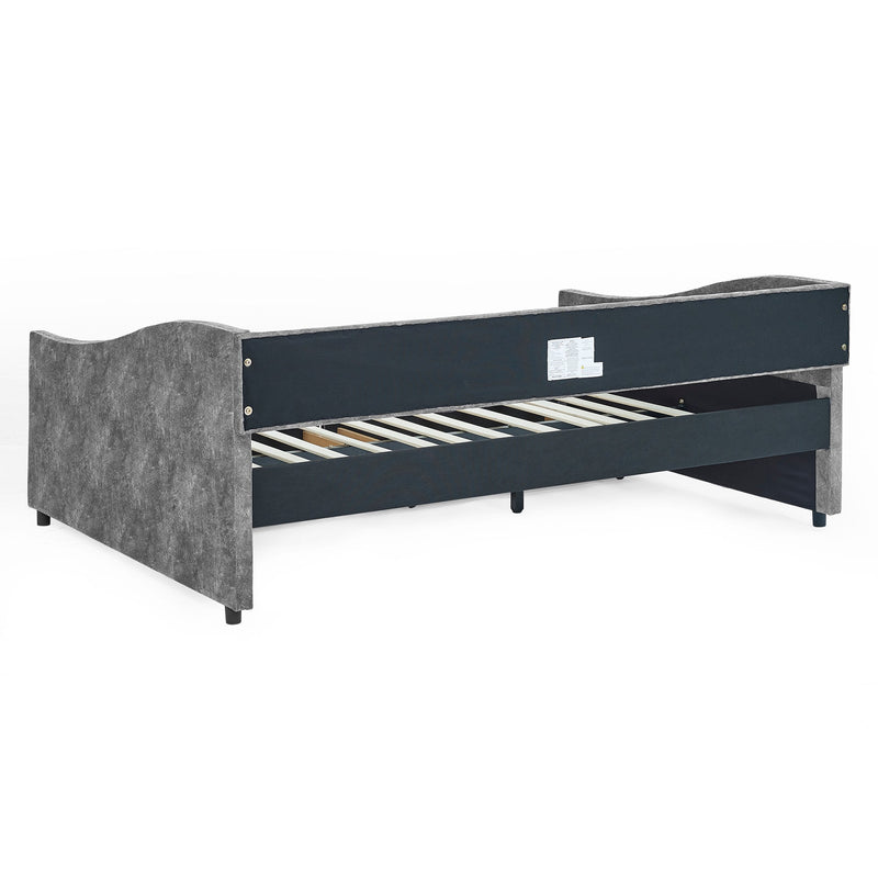 Full Size Daybed with Drawers Upholstered Tufted Sofa Bed, with Button on Back and Copper Nail on Waved Shape Armsrey0.5"55.5"27.5"