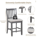 5-Piece Counter Height Dining Table Set in 2 Table Sizes with 4 Folding Leaves and 4 Upholstered Chairs for Dining Room (Gray+Beige Cushion)