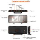 Projection Alarm Clock LED Digital Alarm Clock with Dual Alarms Snooze Function 6 Dimmer 12/24 Hour USB Port 7.7In Mirror