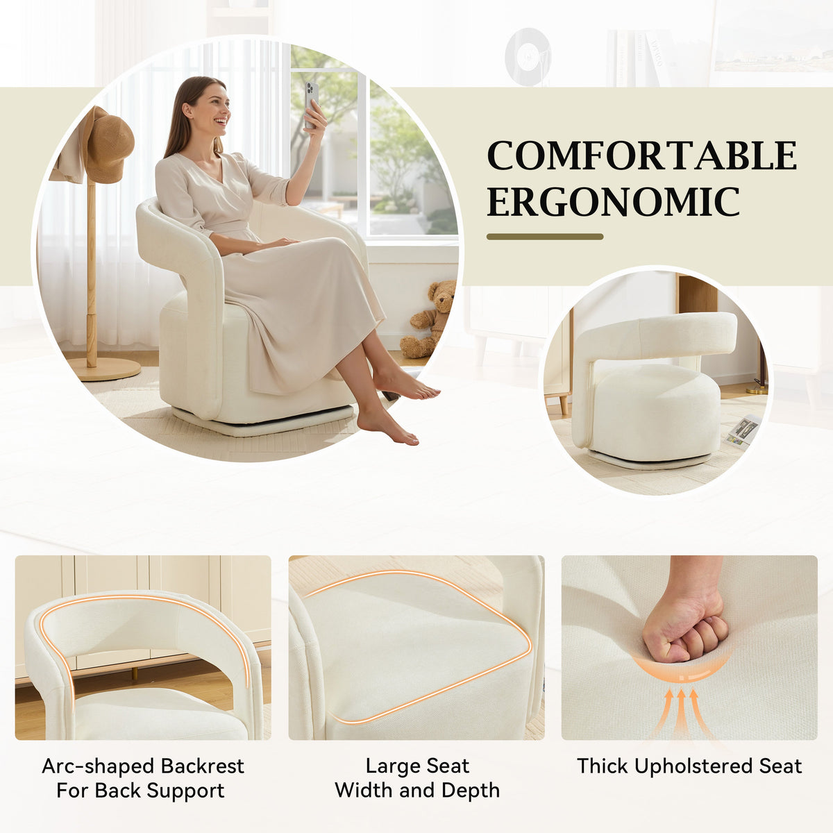 Chenille Fabric Swivel Accent Armchair, photo 4 of 9