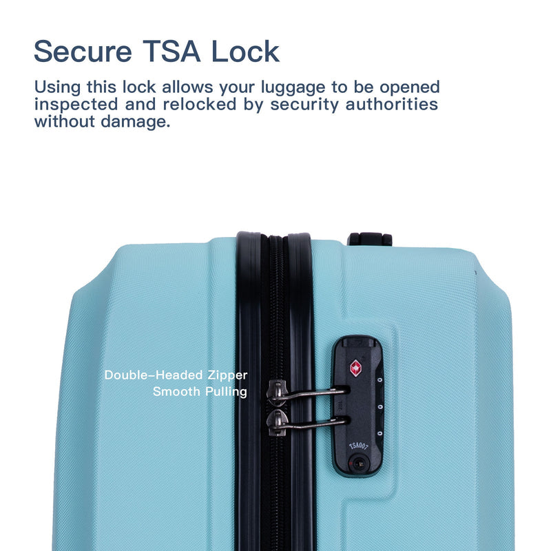 3 Piece Luggage Sets ABS Lightweight Suitcase with Two Hooks, Spinner Wheels, TSA Lock, (20/24/28) Green