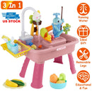 3 In 1 Kitchen Sink Toy with Electric Faucet Water Table Fishing Game Role Play Sink Set Indoor Outdoor for Kids Aged 3+ Years Old