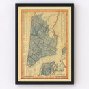 Vintage Map of New York City, New York 1846
