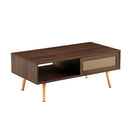 41.34" Rattan Coffee Table, Sliding Door For Storage, Solid Wood Legs, Modern Table For Living Room by HouseOfZazla