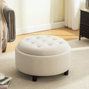 29.33"W Upholstered Round Ottoman With Reversible Lid