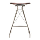 30 Inch Metal Frame Bar Stool, Round Genuine Leather Seat, Dark Brown, Silver