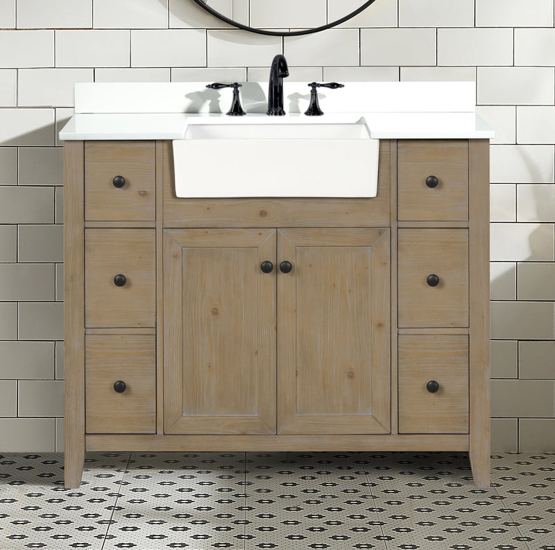 Sally 42" Bathroom Vanity Weathered Fir - White Engineered Countertop