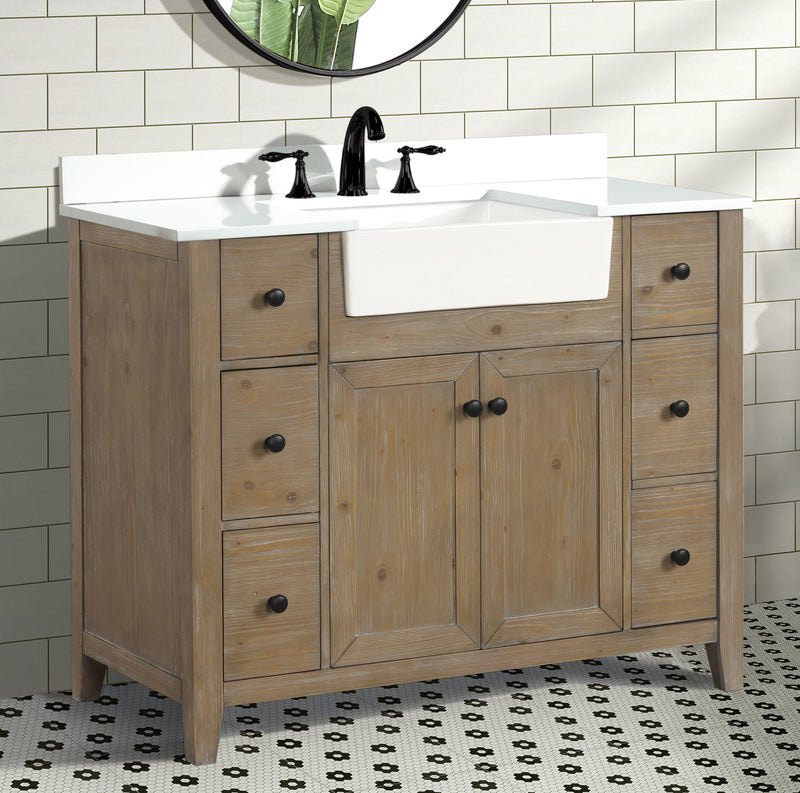 Sally 42" Bathroom Vanity Weathered Fir - White Engineered Countertop