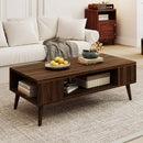 42 Inch Mid Century Modern Coffee Table Rectangular with Open Compartment-Walnut by LJGDeals