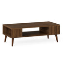42 Inch Mid Century Modern Coffee Table Rectangular with Open Compartment-Walnut by LJGDeals
