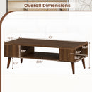 42 Inch Mid Century Modern Coffee Table Rectangular with Open Compartment-Walnut
