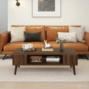 42 Inch Mid Century Modern Coffee Table Rectangular with Open Compartment-Walnut by LJGDeals